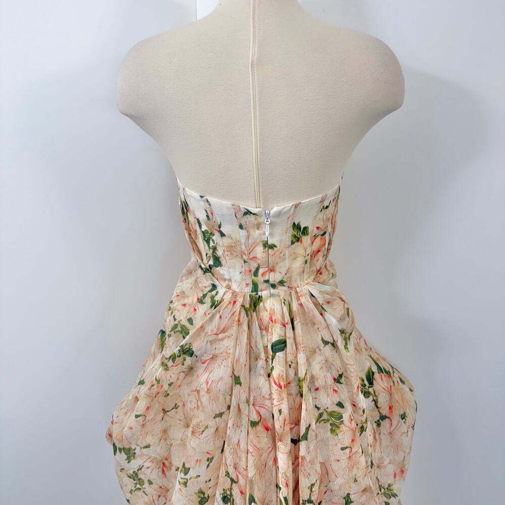 ZIMMERMANN Natura Draped Strapless Dress High-Low Azalea Floral 0 (US4) - Picture 10 of 16